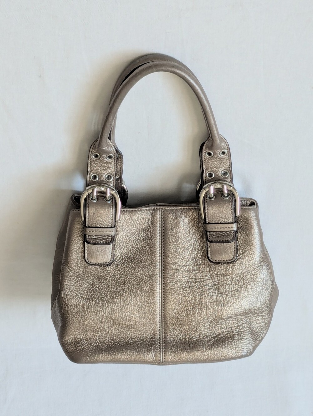 Tignanello Women's Gold Metallic Small Thick Leather Bag With Buckle Accent